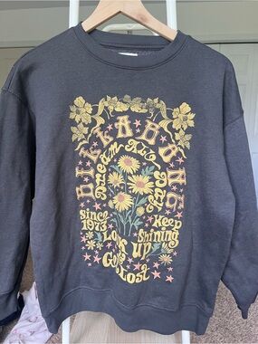 Billabong Golden Wonder Oversized Floral Crewneck Sweatshirt Charcoal M
